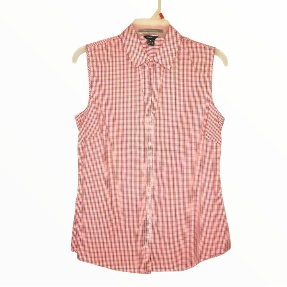 Eddie Bauer Travex Packable Plaid Button Down Outdoor Blouse Tank Top